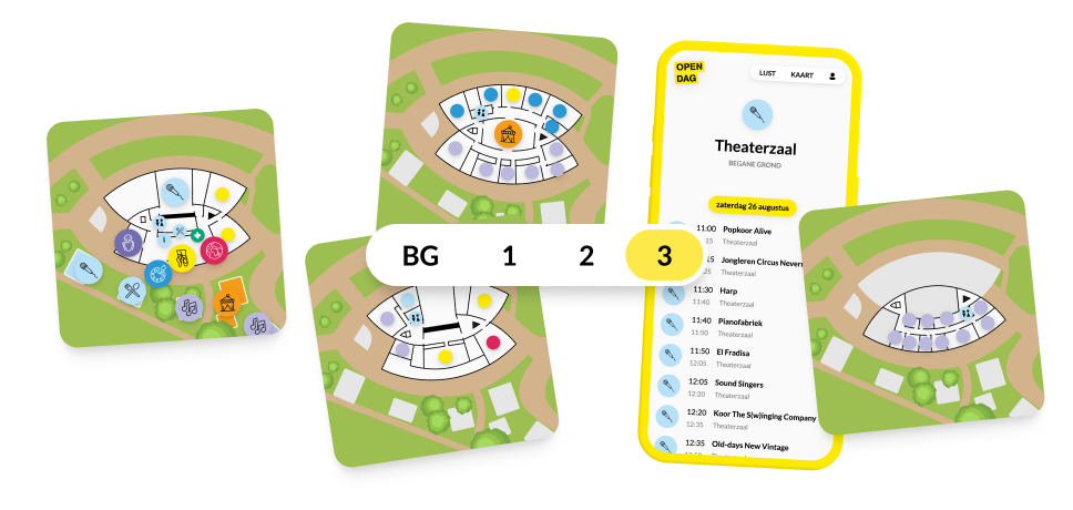 The app contained a map view where visitors can explore the various locations across the four floors of the building. Some locations are highlighted with an icon to signify they're central locations for that discipline